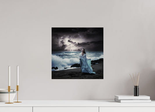 15 x 15″, -Giclée Fine Art Print Nightfall – Woman by the Sea in a Surreal Stormscape