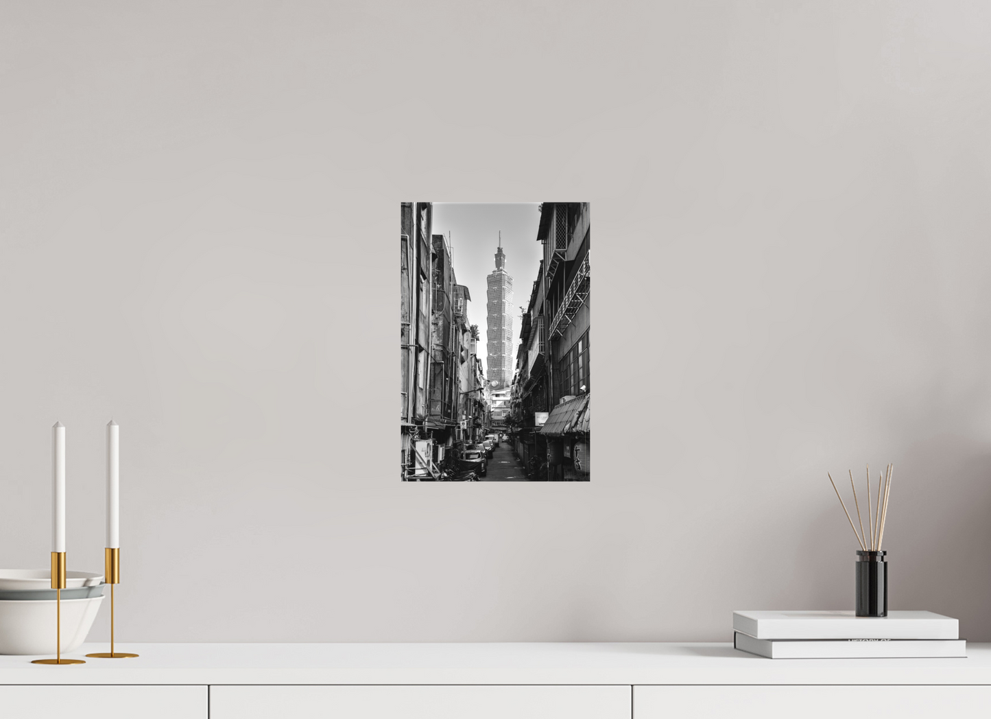 8 x 12″, -Matte Canvas on Stretcher Frame Taipei 101 Black and White Fine Art Photograph Wall Art