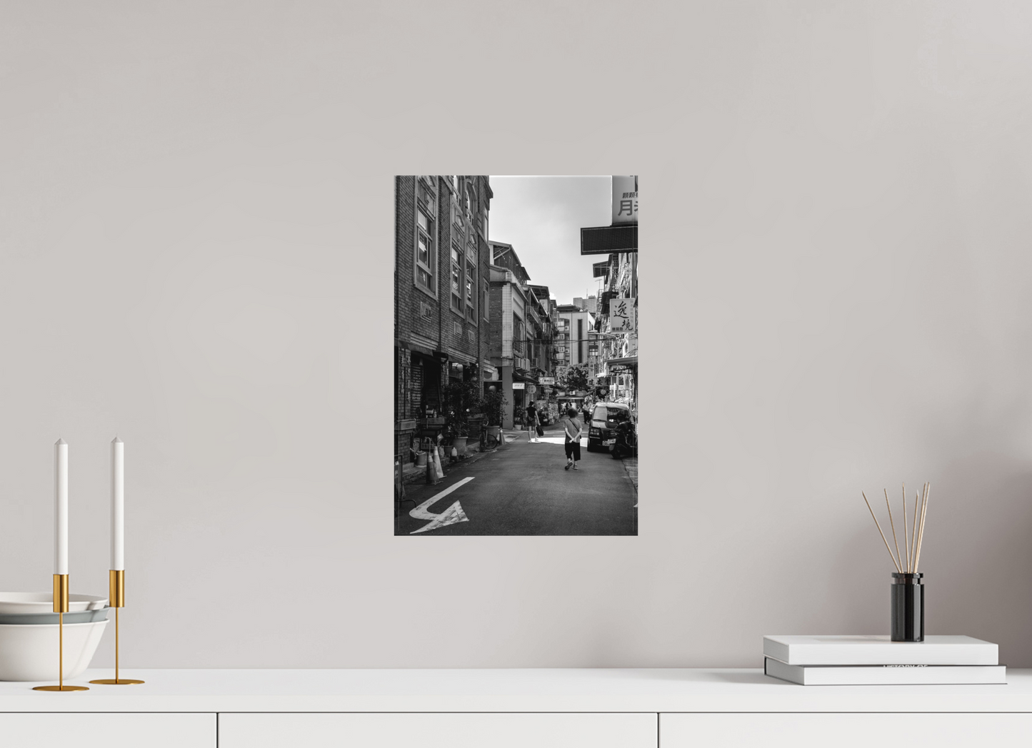 10 x 15″, -Textile Print on Stretcher Frame Dihua Old Street Neighborhood Black and White Fine Art Photograph Taipei Taiwan