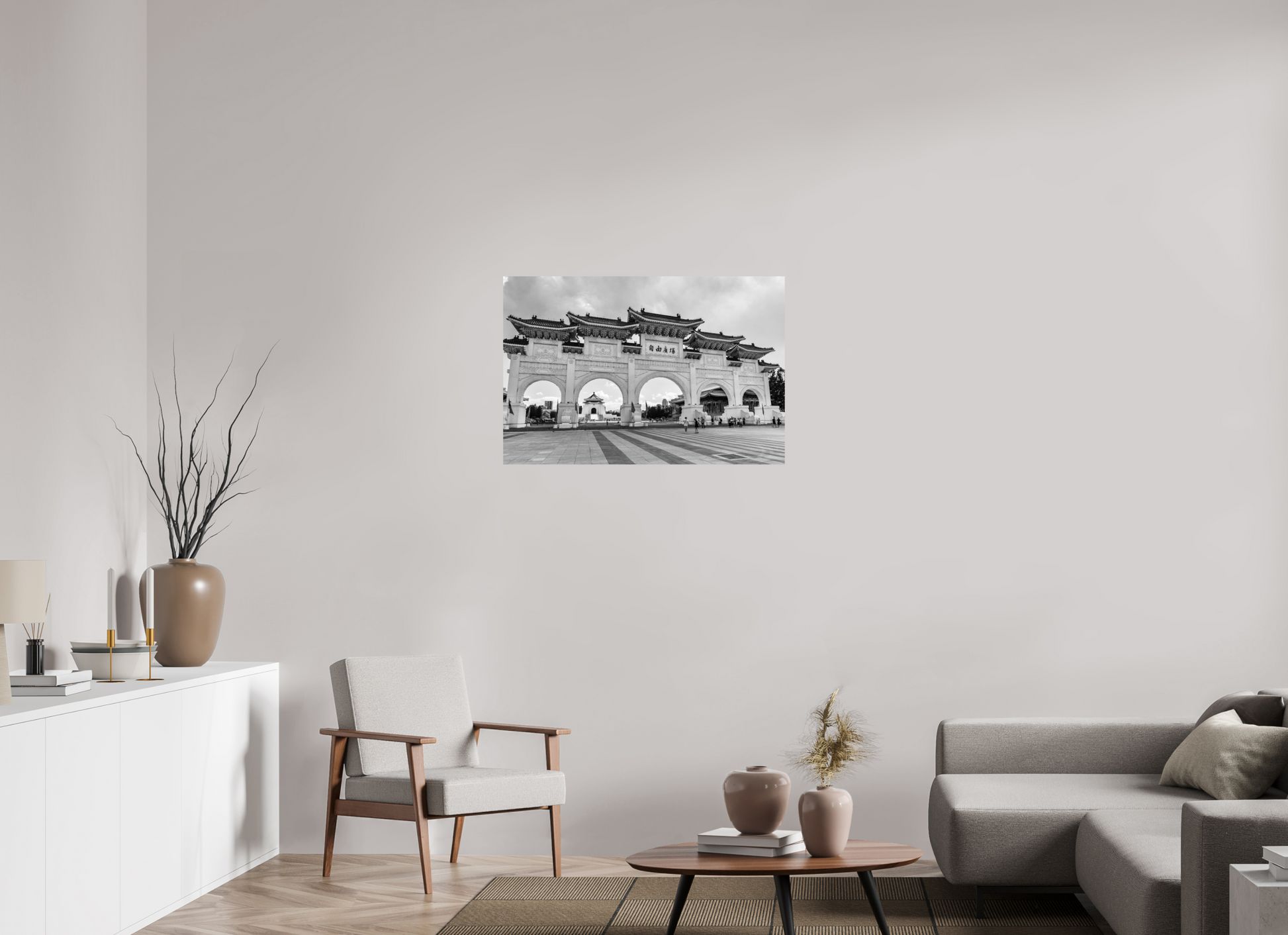 36 x 24″, -Metallic Photo Print on Fuji Crystal Pearl Liberty Square Archway Black and White Fine Art Photograph Taipei Taiwan