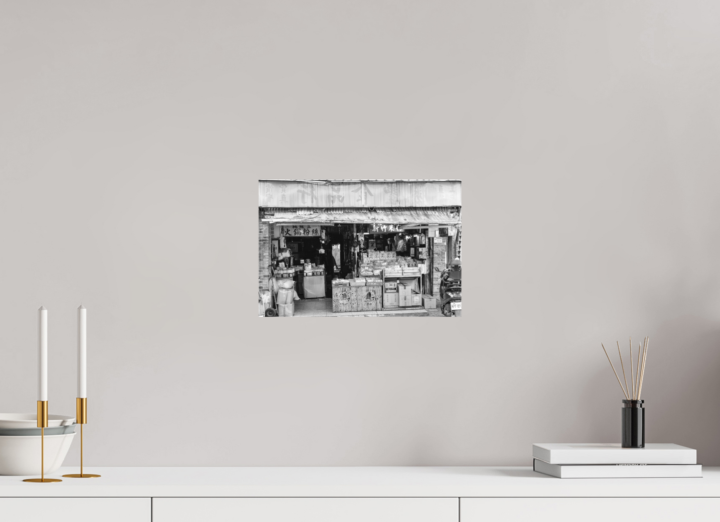 12 x 8″, -Textile Print on Stretcher Frame Dihua Old Street Black and White Fine Art Photograph Taipei Taiwan