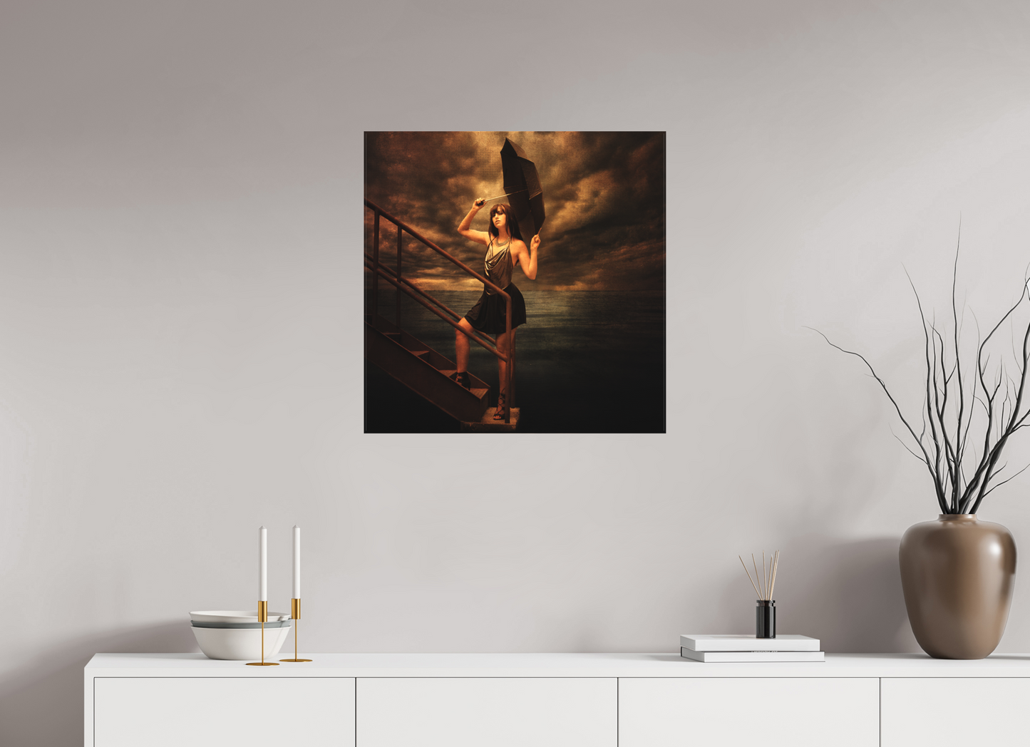 25 x 25″, -Matte Canvas on Stretcher Frame Beneath the Coming Storm