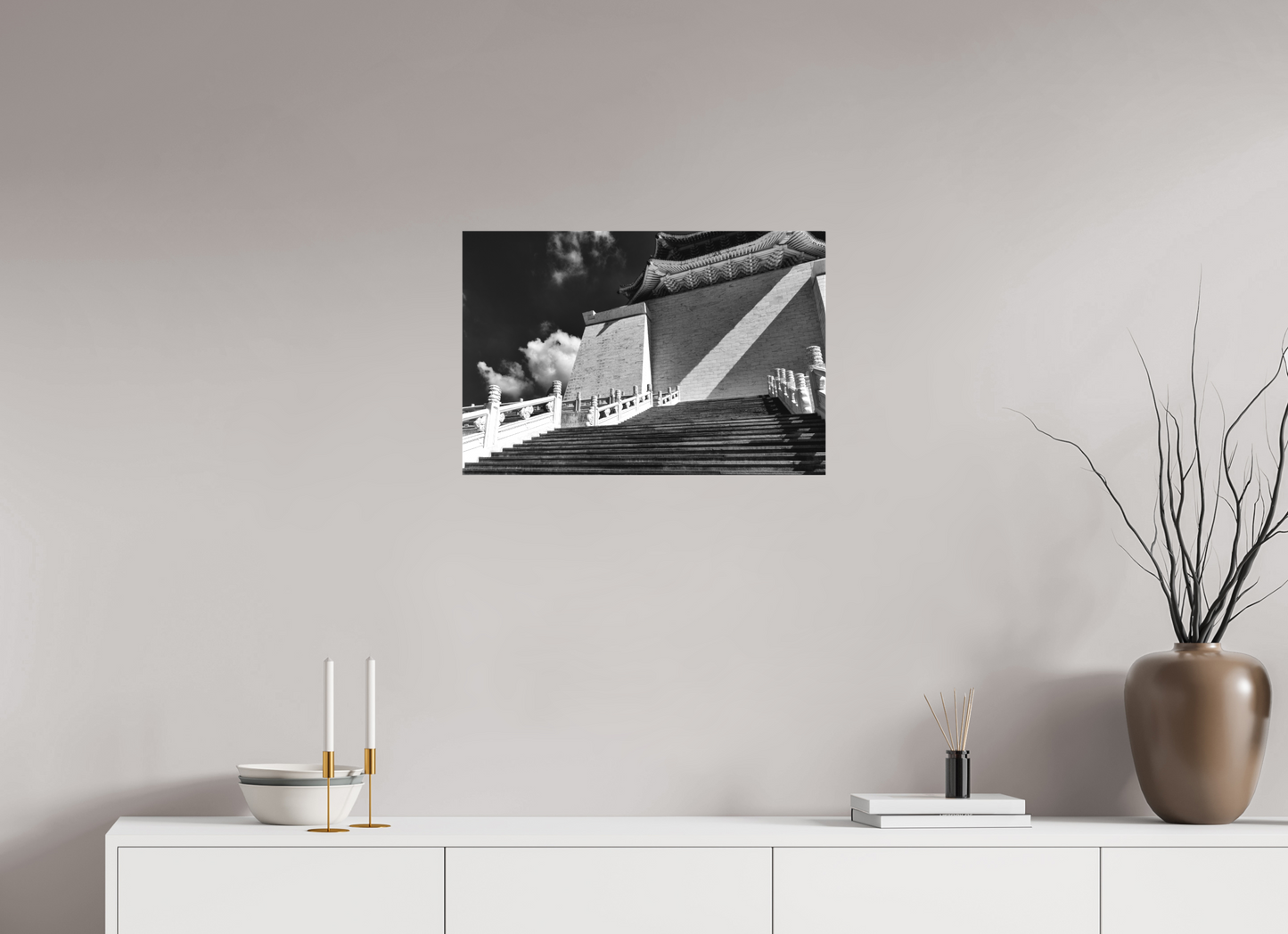 24 x 16″, -Matte Canvas on Stretcher Frame Chiang Kai-shek Memorial Hall Black and White Fine Art Photograph