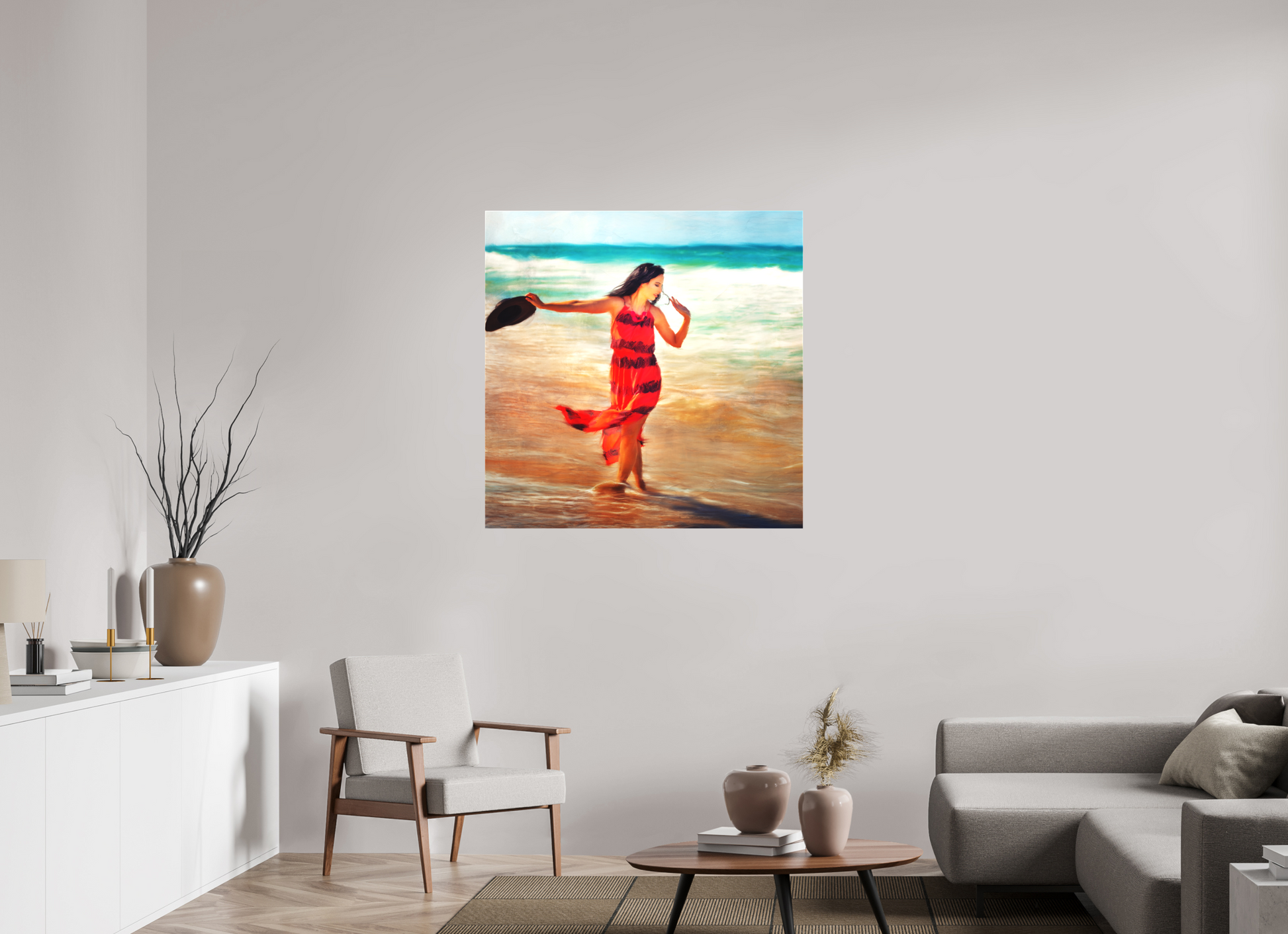 40 x 40″, -Textile Print on Stretcher Frame Sun Dance