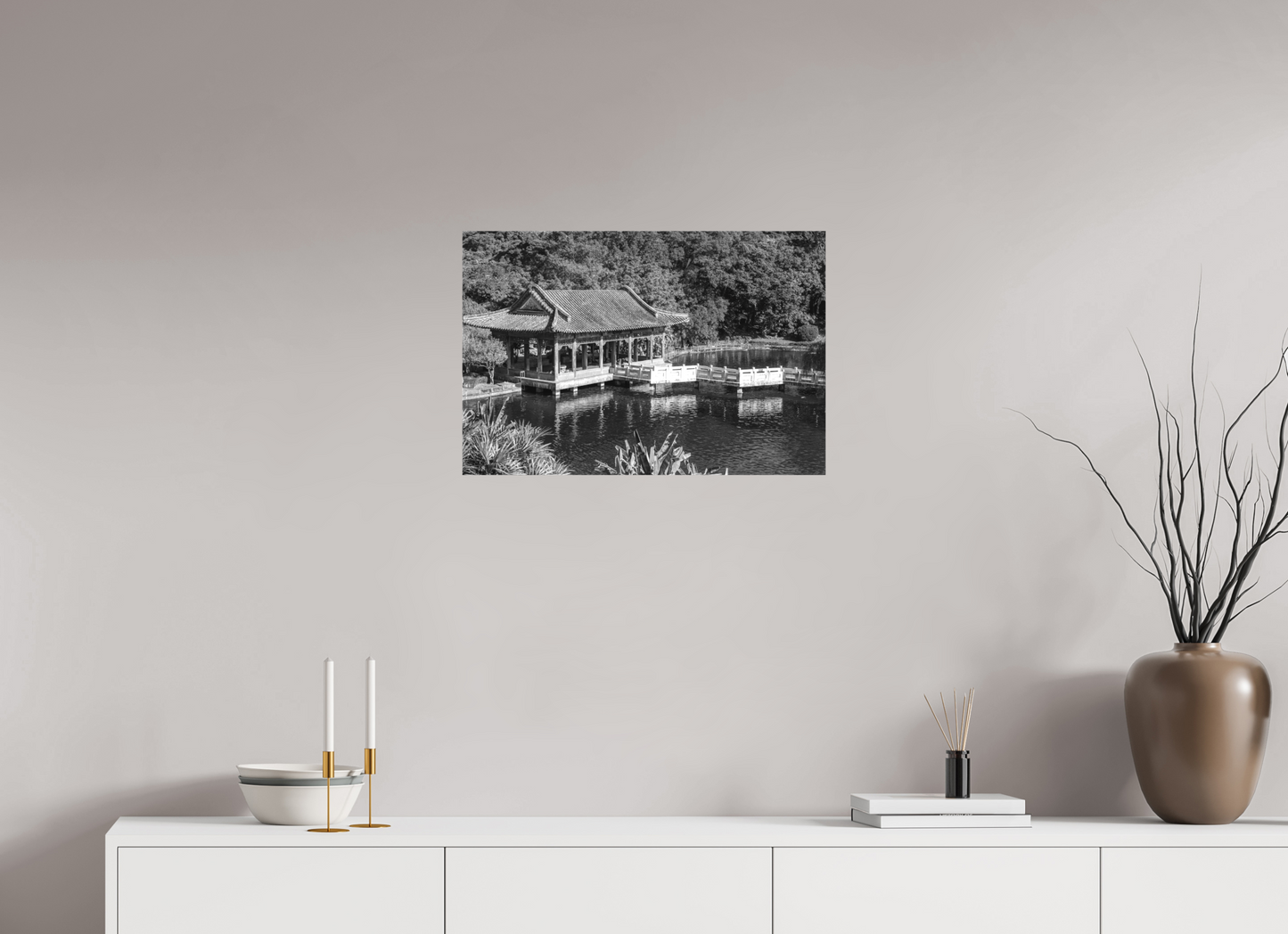 24 x 16″, -Matte Canvas on Stretcher Frame Zhishan Garden Black and White Fine Art Photograph Taipei Taiwan