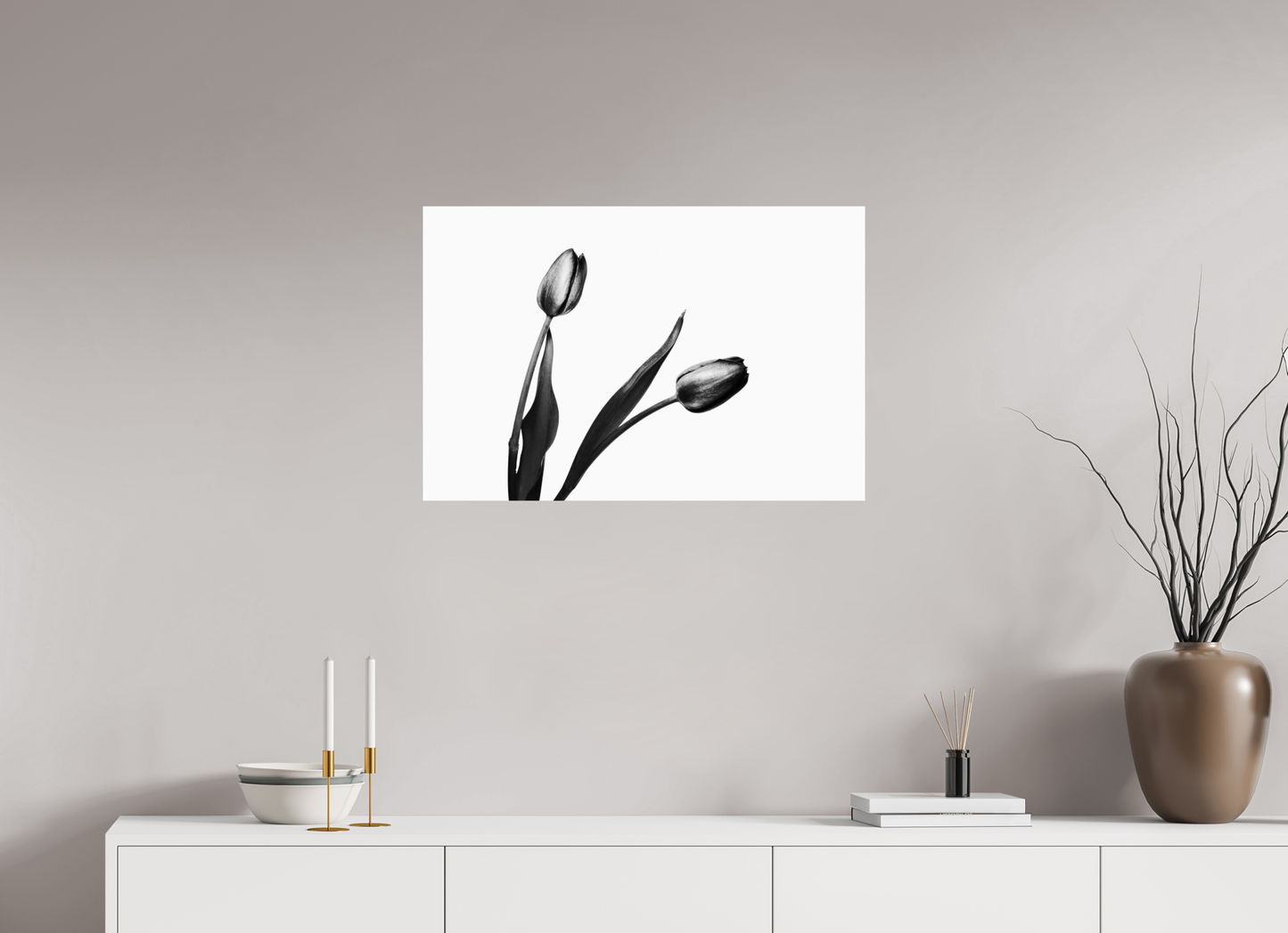 30 x 20″, -Giclée Fine Art Print Pair of Tulips Black and White Fine Art Photograph