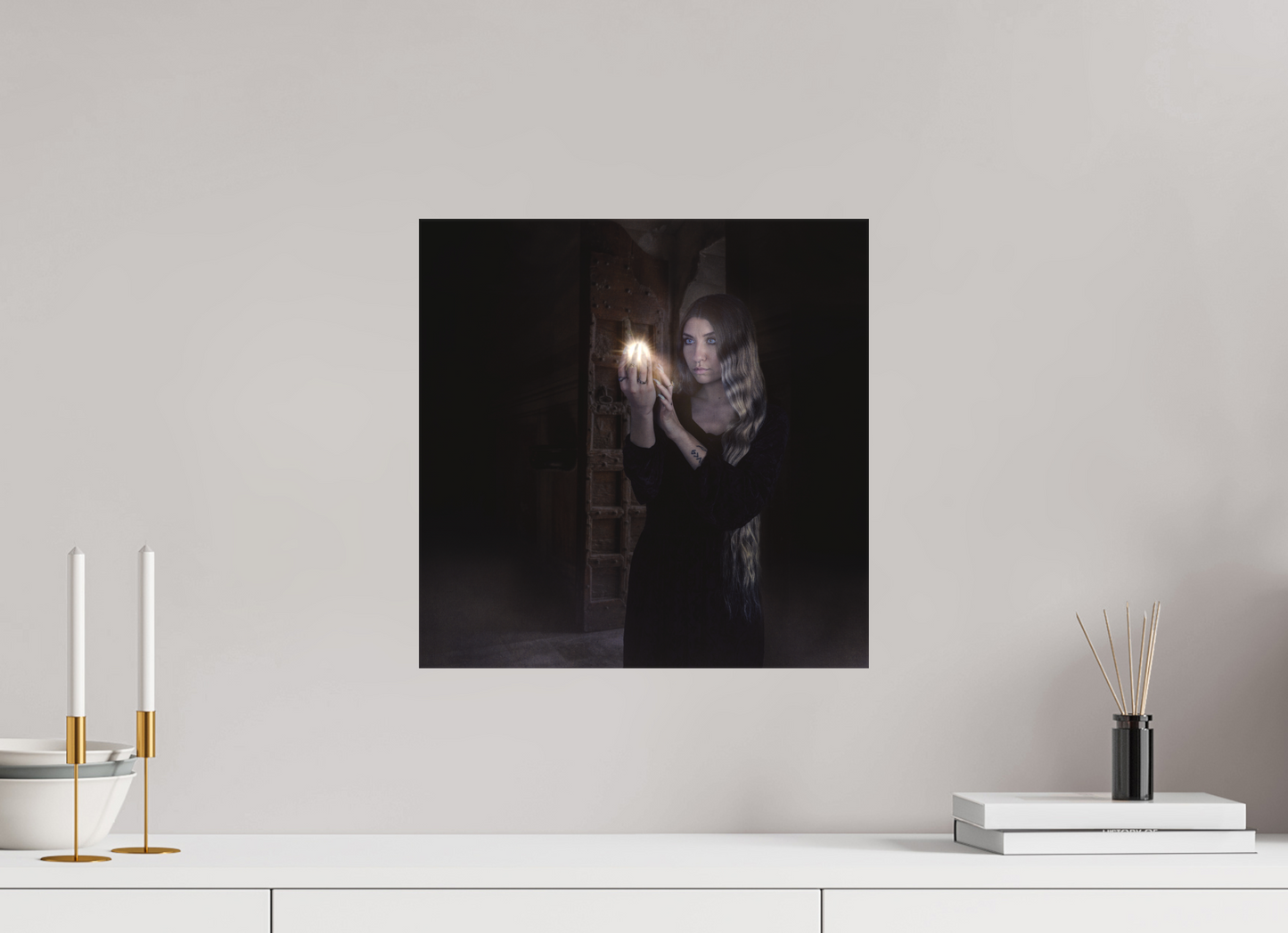 15 x 15″, -Matte Canvas on Stretcher Frame Divination | Light in Darkness