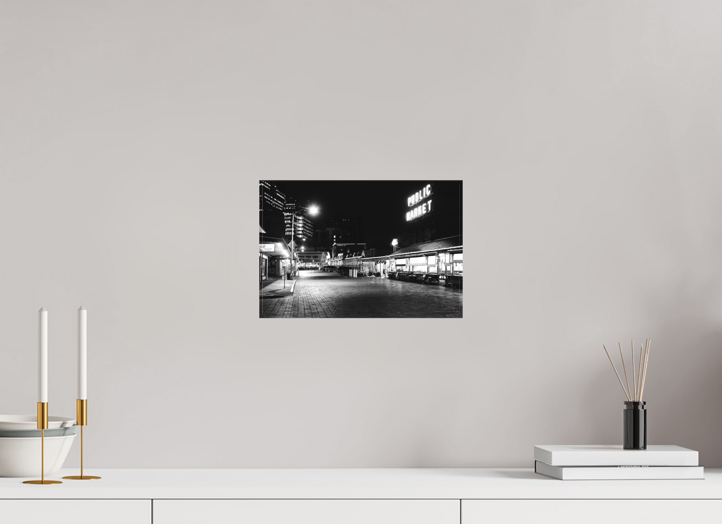 12 x 8″, -Textile Print on Stretcher Frame Seattle Market by Night