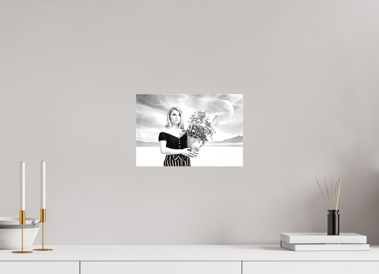 12 x 8″, -Matte Canvas on Stretcher Frame She Waits in Silence – Surreal Black & White Fine Art Photography Print