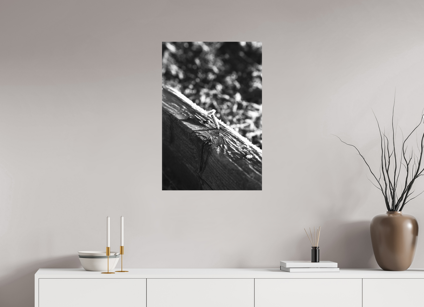 20 x 30″, -Textile Print on Stretcher Frame Frost and Nail