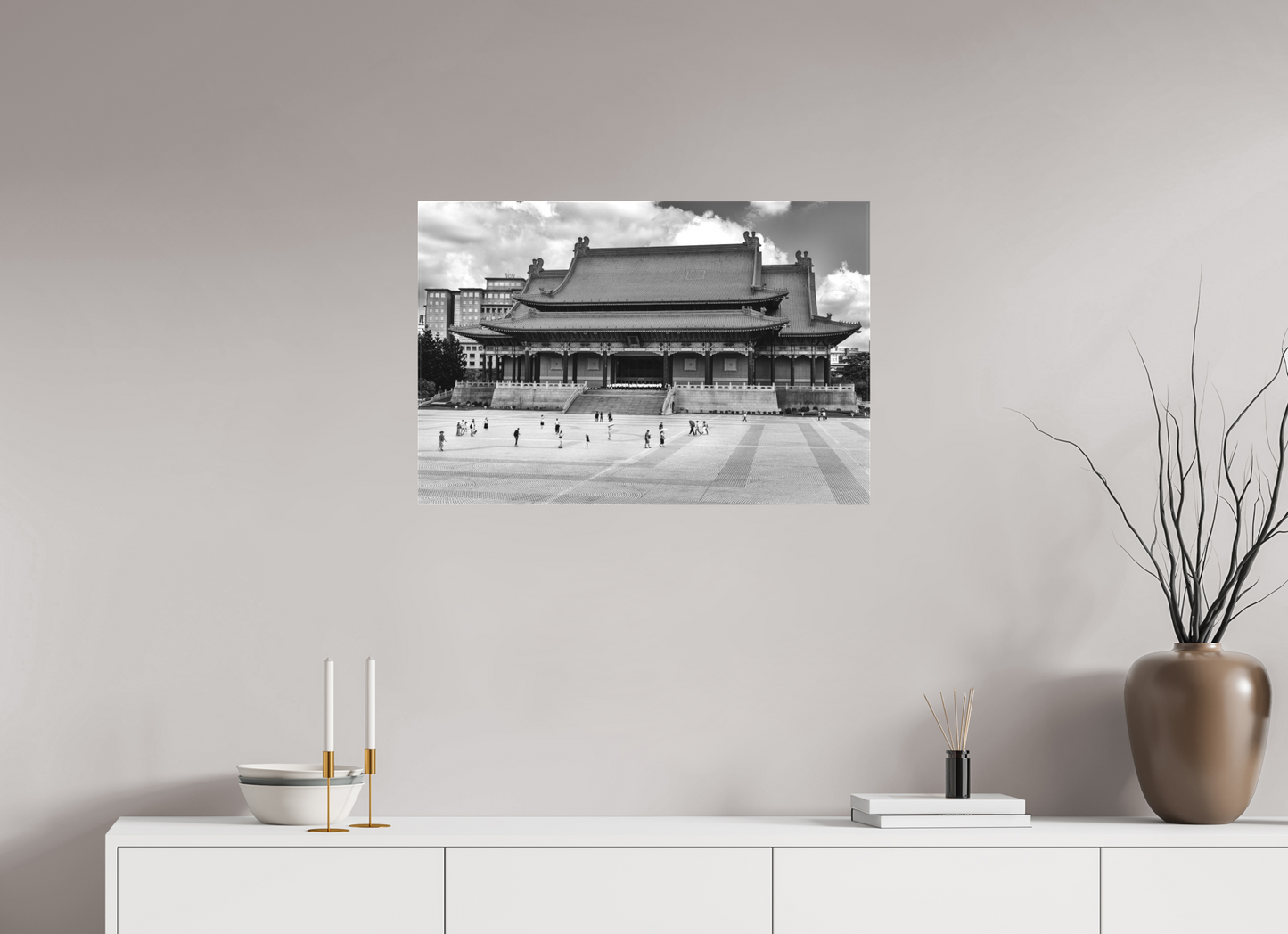 30 x 20″, -Textile Print on Stretcher Frame National Concert Hall Black and White Fine Art Photograph Taipei Taiwan