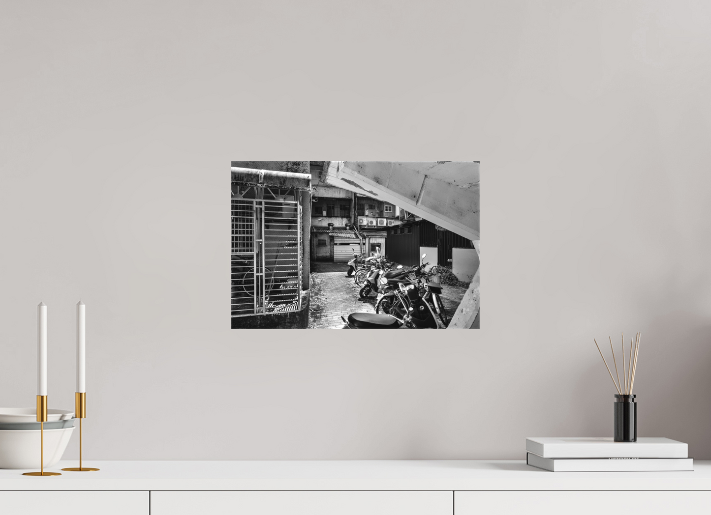 15 x 10″, -Matte Canvas on Stretcher Frame Yilan Neighborhood Black and White Fine Art Photograph Yilan Taiwan