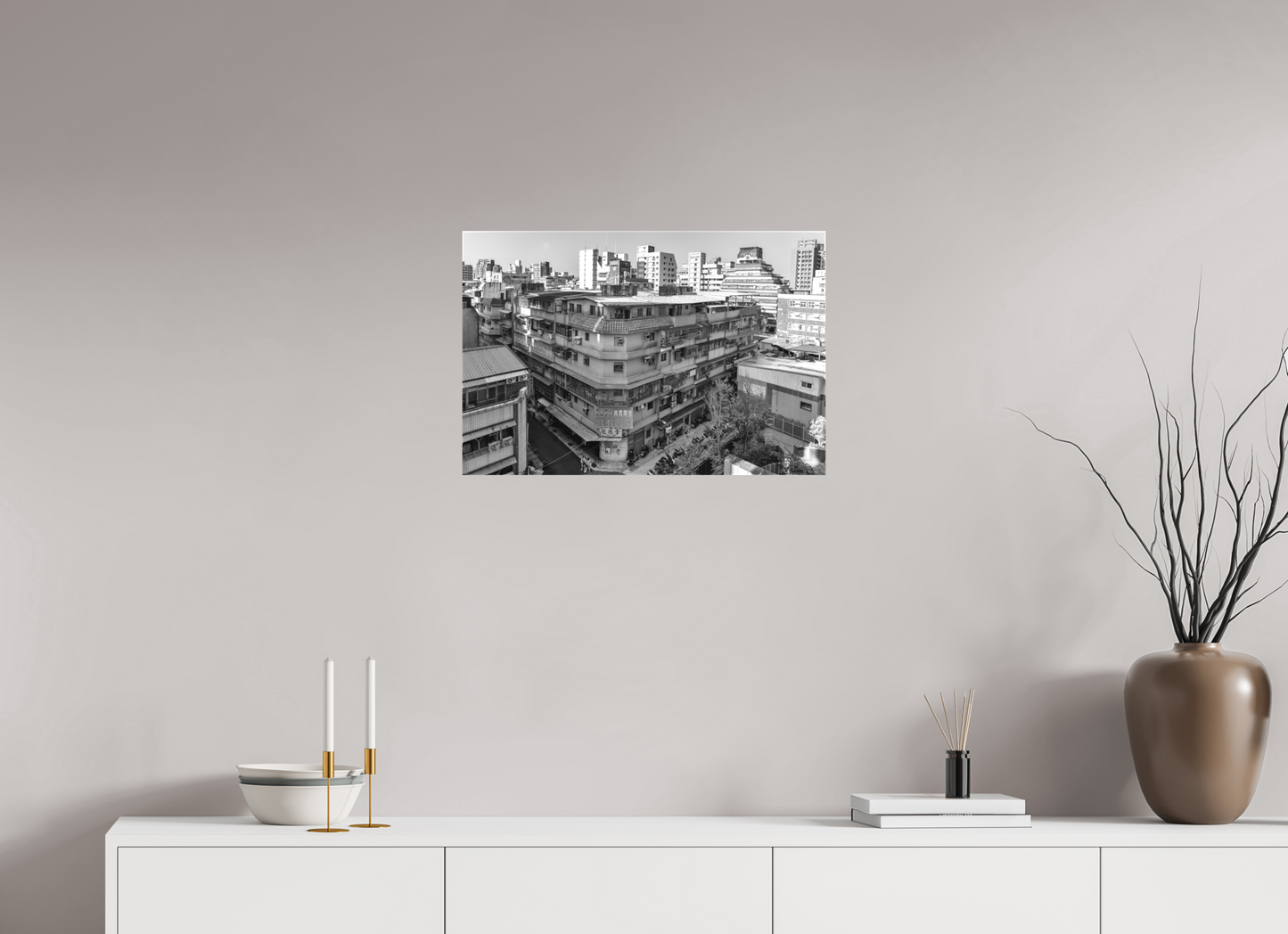 24 x 16″, -Matte Canvas on Stretcher Frame Neighborhood Black and White Fine Art Photograph Taipei Taiwan