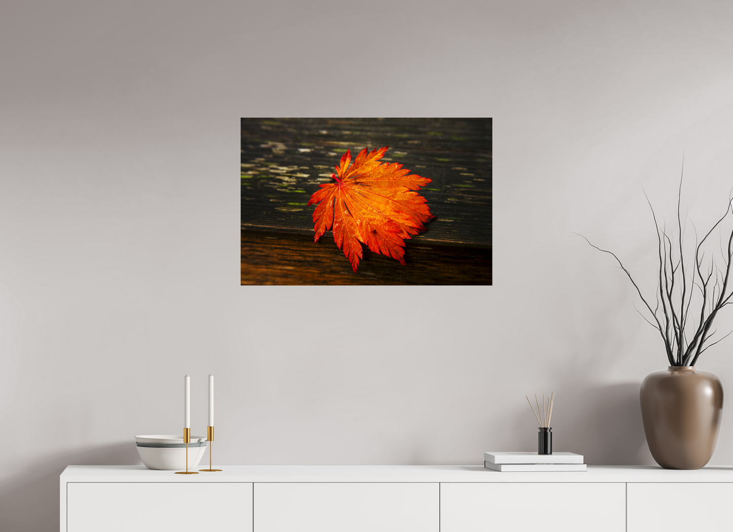 30 x 20″, -Photo Print on Fuji Crystal DP II After the Rain | Leaf on Wood