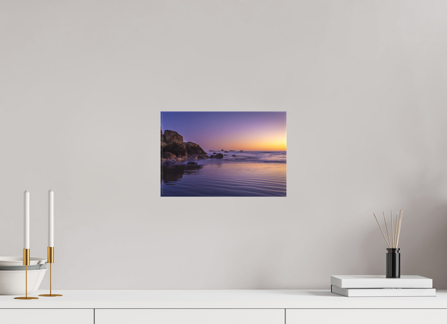 12 x 8″, -Textile Print on Stretcher Frame Oregon Coast Sunset