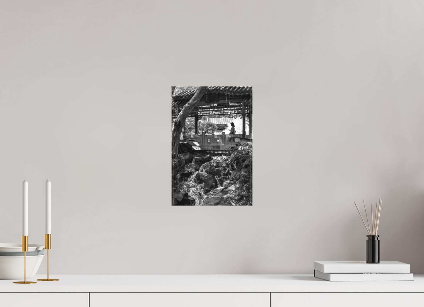 8 x 12″, -Matte Canvas on Stretcher Frame Afternoon in  Zhishan Gardens National Palace Museum Fine Art Black and White Photograph Taipei Taiwan
