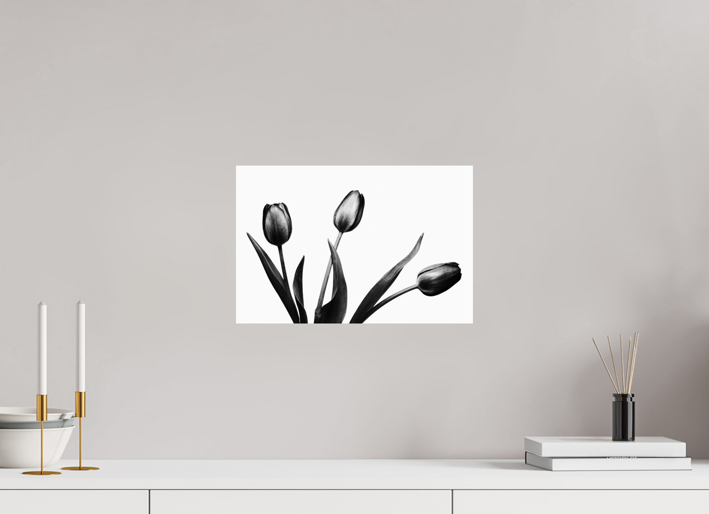 15 x 10″, -Photo Print on Ilford BW Paper Trio of Tulips Black and White Fine Art Photograph