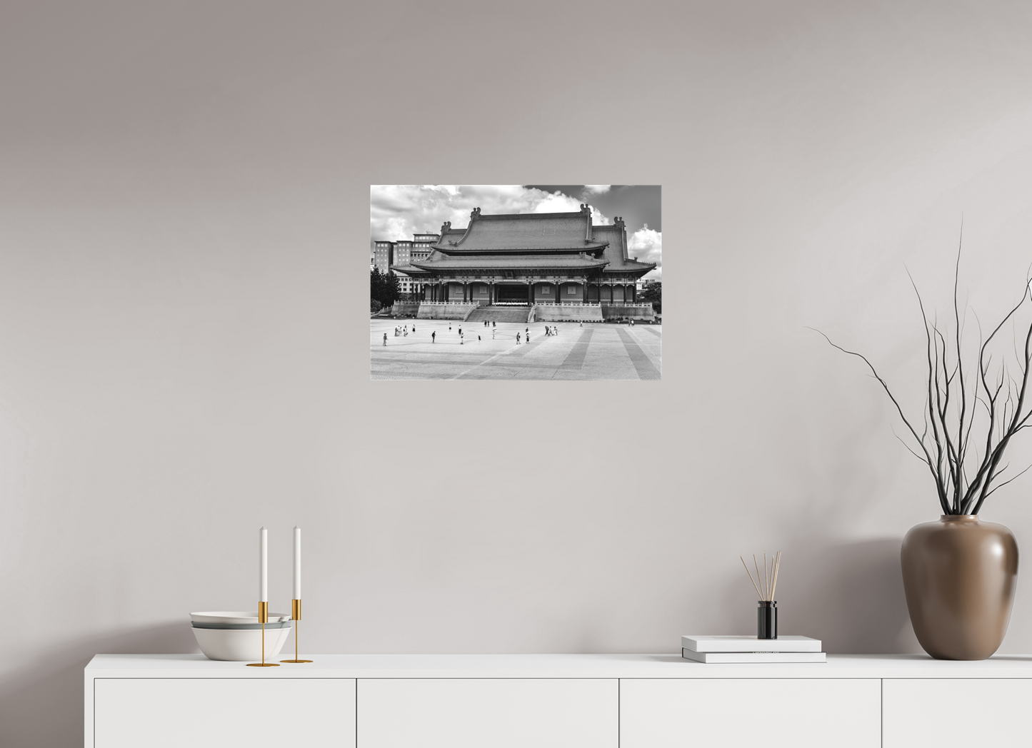 24 x 16″, -Textile Print on Stretcher Frame National Concert Hall Black and White Fine Art Photograph Taipei Taiwan