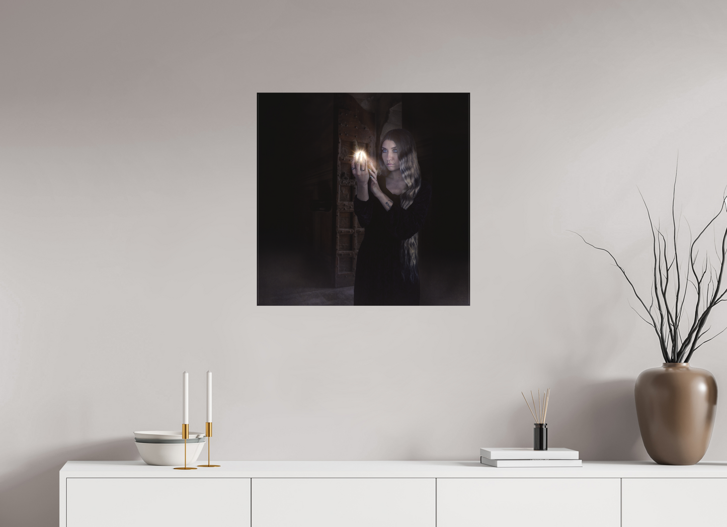 25 x 25″, -Matte Canvas on Stretcher Frame Divination | Light in Darkness