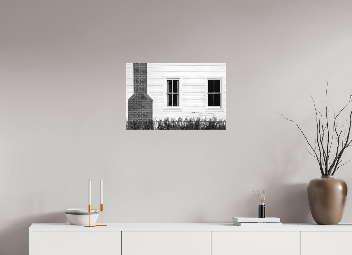 24 x 16″, -Textile Print on Stretcher Frame McPolin Farmhouse | Geometry, Texture, History: A Study in Contrast