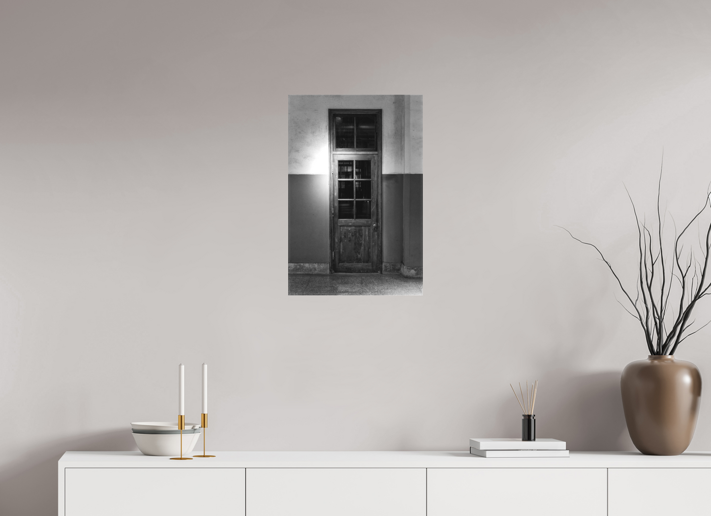 16 x 24″, -Textile Print on Stretcher Frame Old Wood Door Black and White Fine Art Photograph Taipei Taiwan