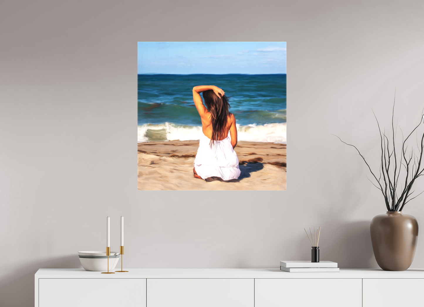 30 x 30″, -Matte Canvas on Stretcher Frame Last Day at the Beach
