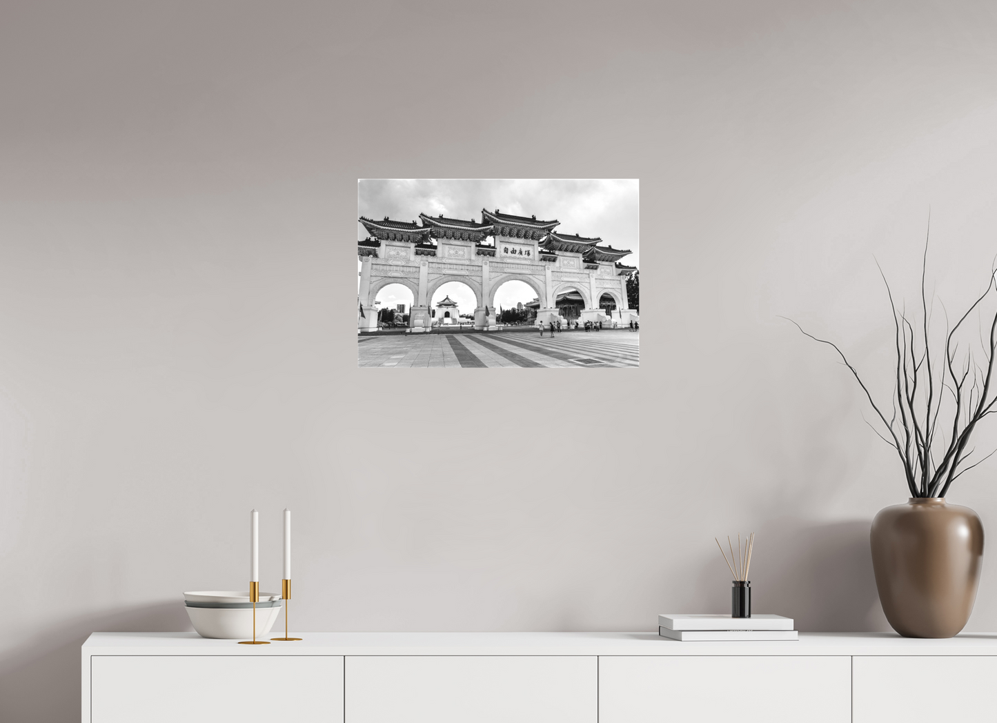 24 x 16″, -Matte Canvas on Stretcher Frame Liberty Square Archway Black and White Fine Art Photograph Taipei Taiwan