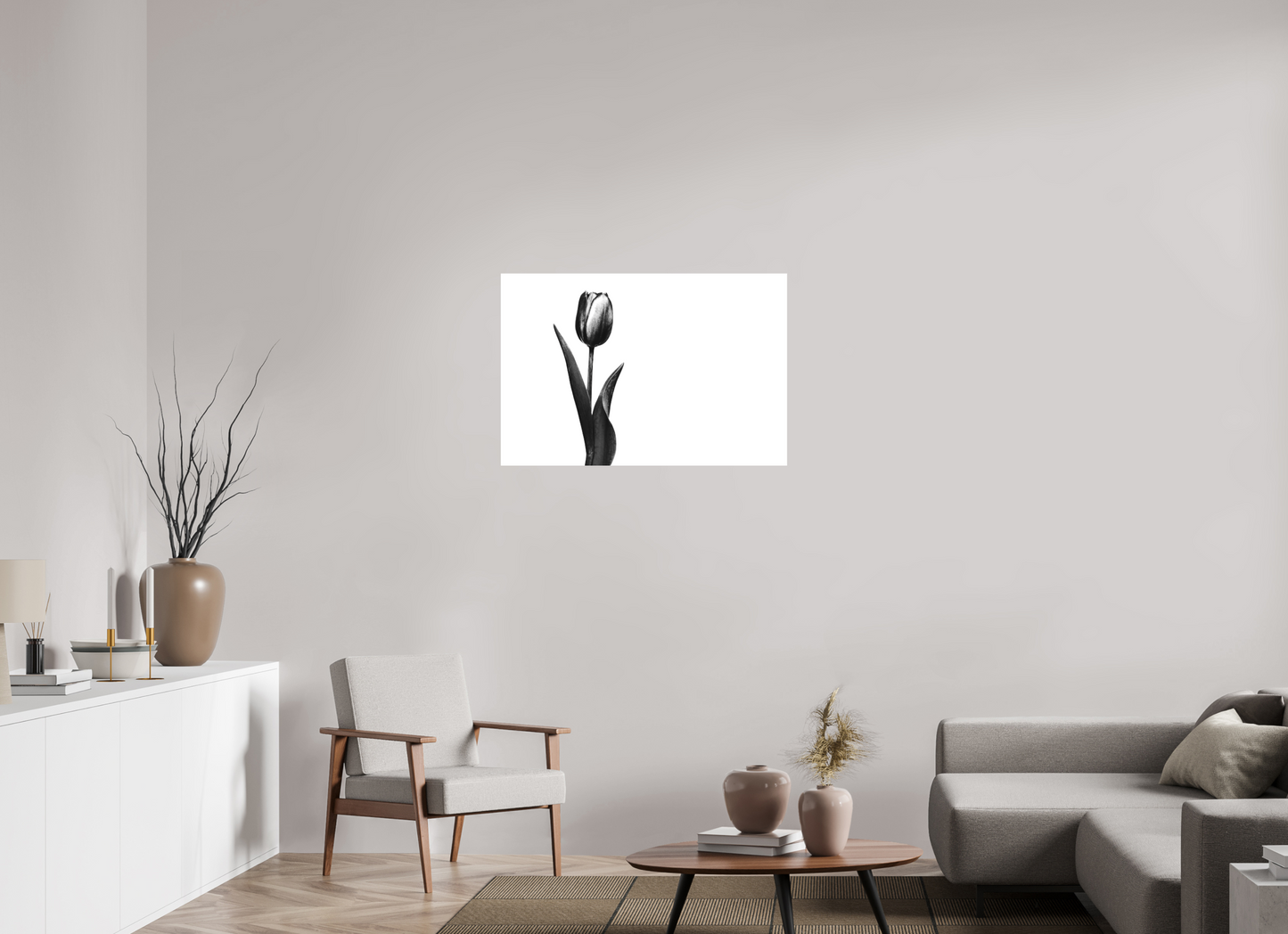 36 x 24″, -Textile Print on Stretcher Frame Tulip Fine Art Black and White Photograph