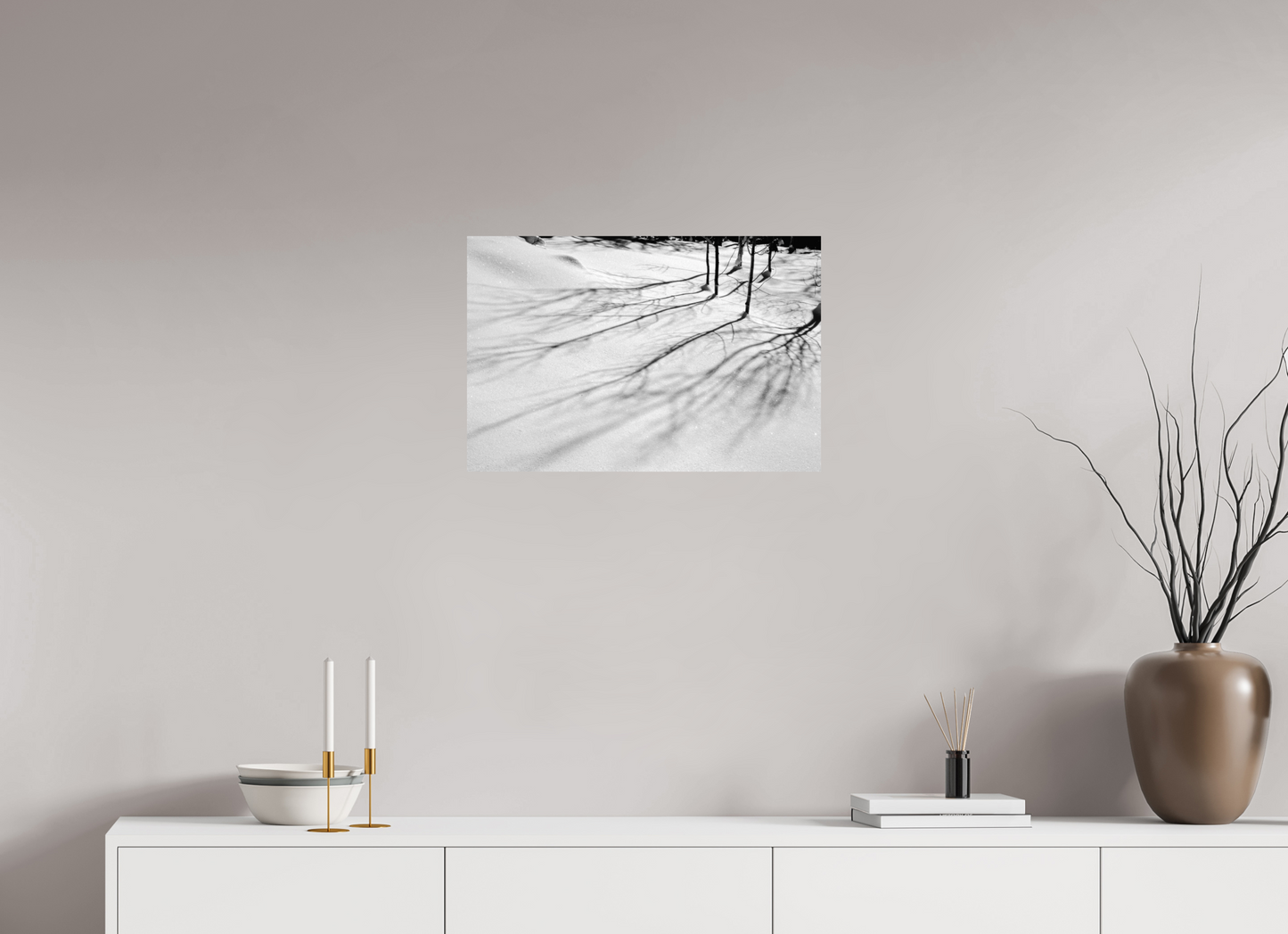 24 x 16″, -Photo Print on Ilford BW Paper Aspen Shadows | Shadow Play on the Snow: A Winter Study in Black and White