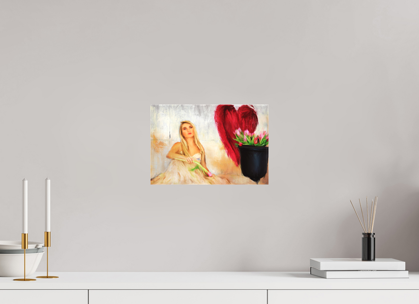 12 x 8″, -Textile Print on Stretcher Frame Another Fall From Grace – A Symbolic Exploration of Beauty, Loss, and Rebirth