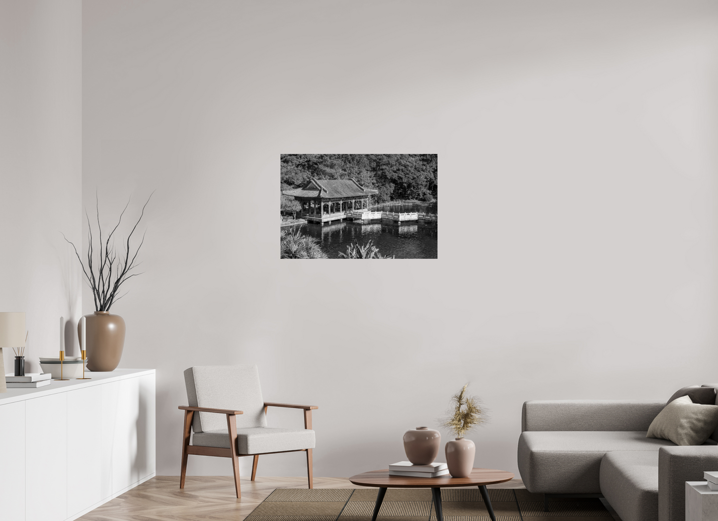 36 x 24″, -Metallic Photo Print on Fuji Crystal Pearl Zhishan Garden Black and White Fine Art Photograph Taipei Taiwan
