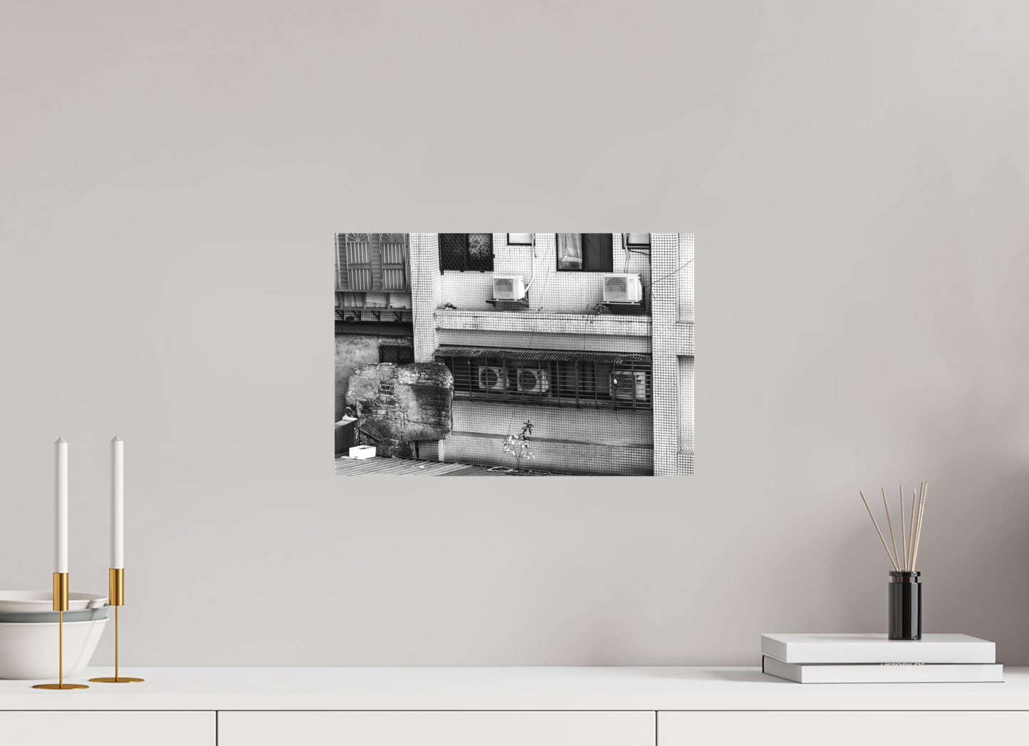 15 x 10″, -Matte Canvas on Stretcher Frame Rear Window Black and White Fine Art Photograph Taipei Taiwan