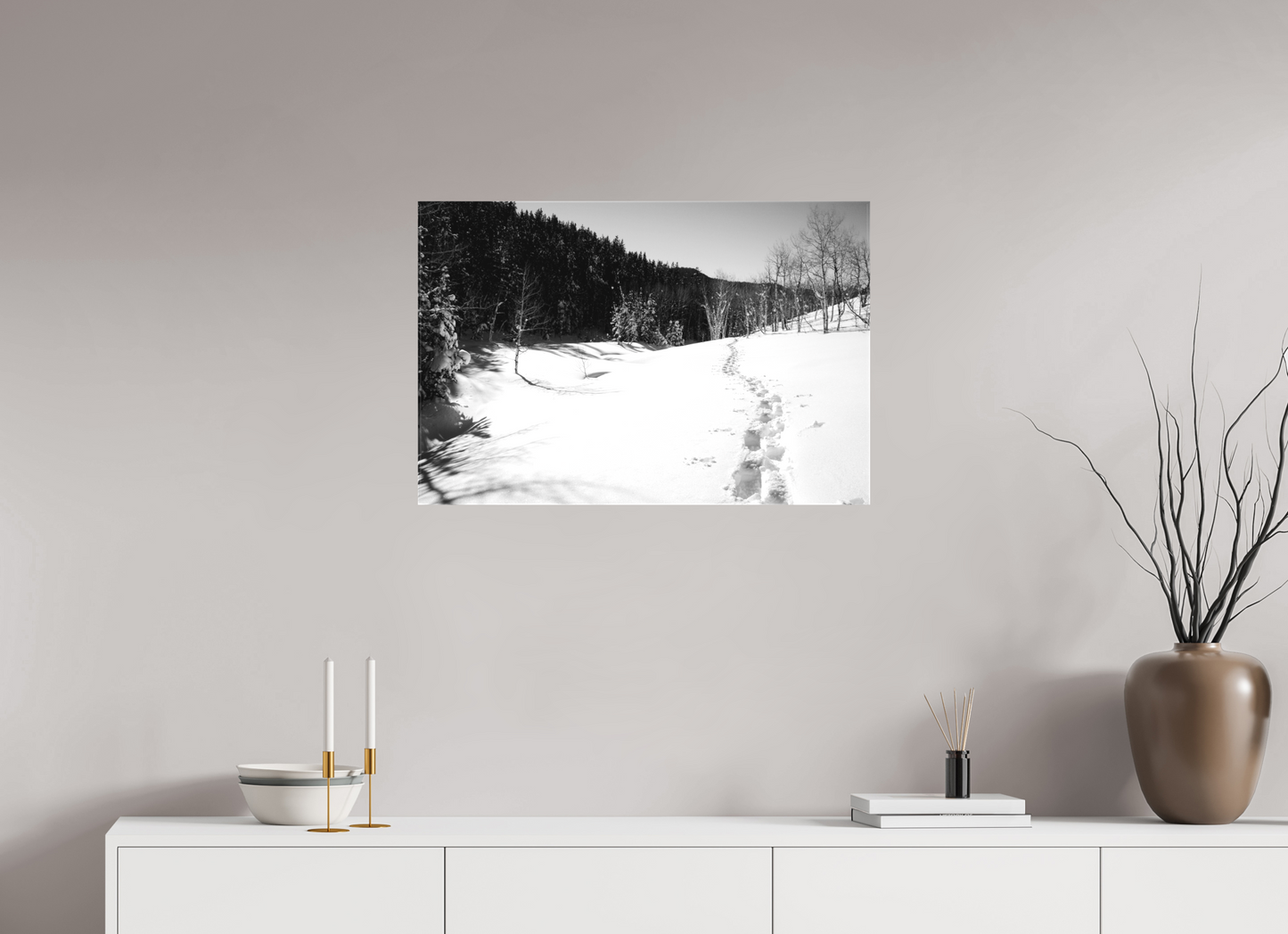 30 x 20″, -Textile Print on Stretcher Frame Snowshoe | A Journey Through Utah’s Backcountry