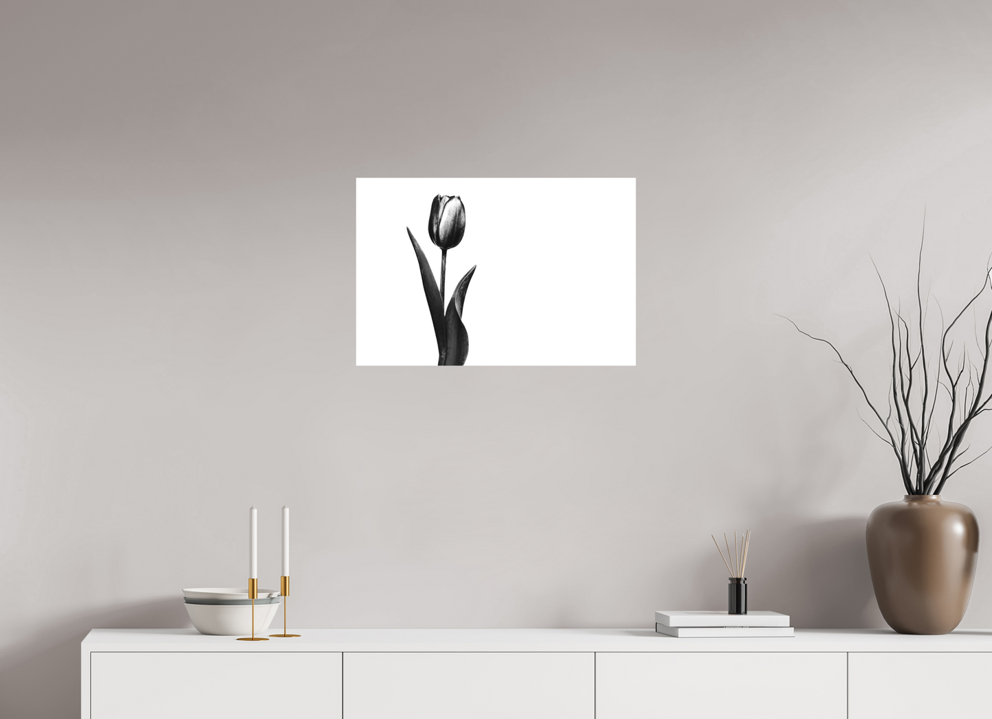 24 x 16″, -Textile Print on Stretcher Frame Tulip Fine Art Black and White Photograph