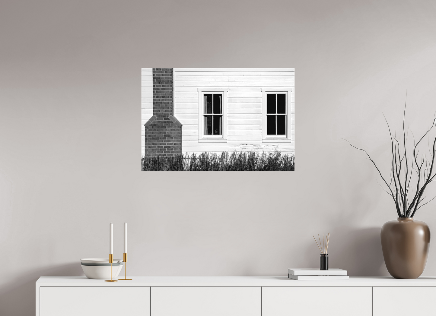 30 x 20″, -Matte Canvas on Stretcher Frame McPolin Farmhouse | Geometry, Texture, History: A Study in Contrast