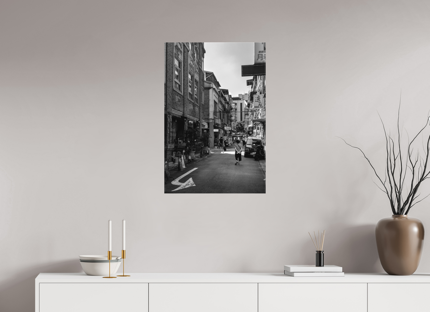 20 x 30″, -Matte Canvas on Stretcher Frame Dihua Old Street Neighborhood Black and White Fine Art Photograph Taipei Taiwan