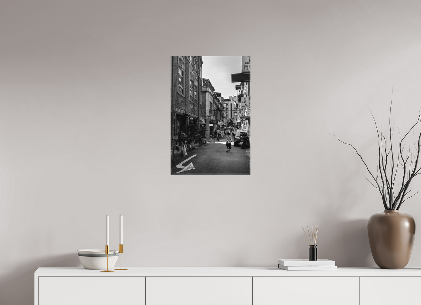 16 x 24″, -Textile Print on Stretcher Frame Dihua Old Street Neighborhood Black and White Fine Art Photograph Taipei Taiwan