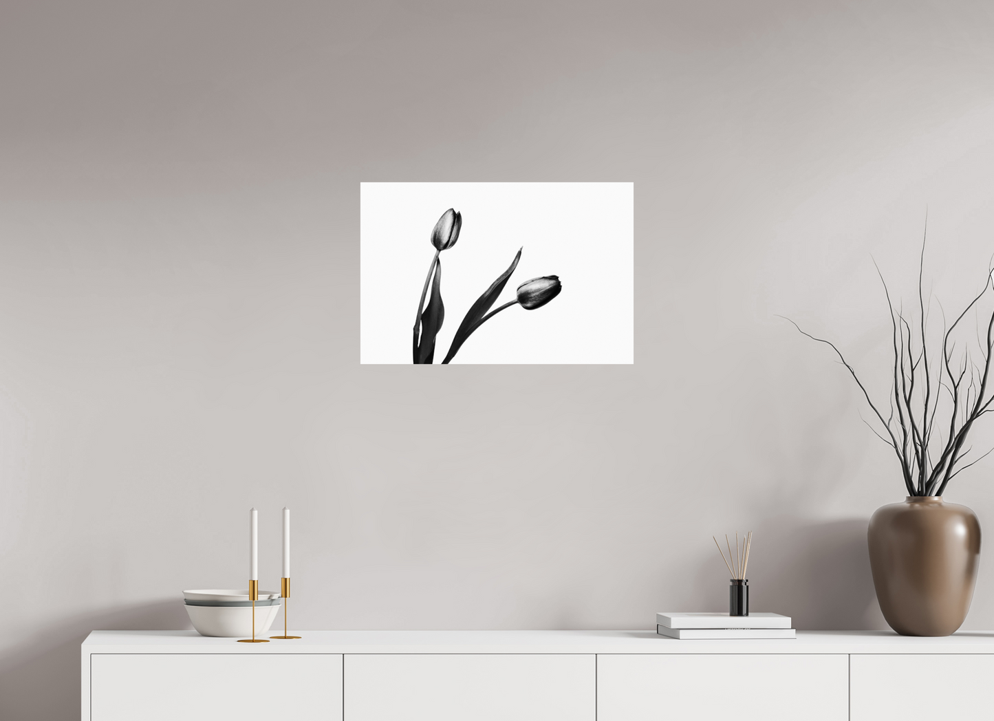 24 x 16″, -Giclée Fine Art Print Pair of Tulips Black and White Fine Art Photograph
