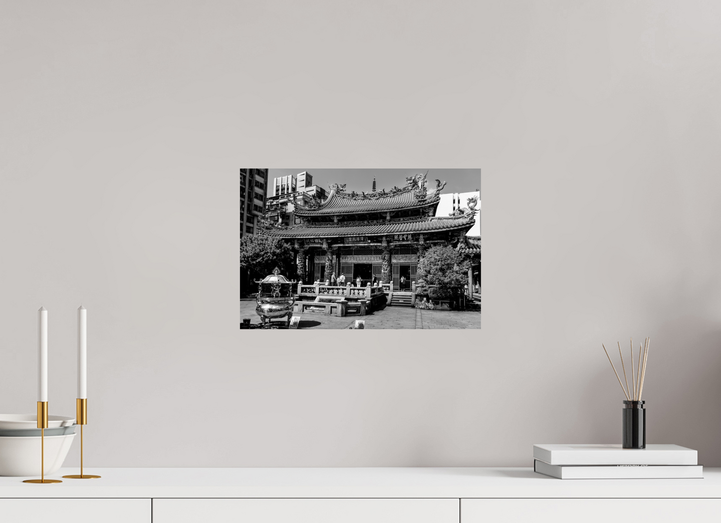 15 x 10″, -Photo Print on Ilford BW Paper Long Shan Temple Black and White Fine Art Photograph Taipei Taiwan