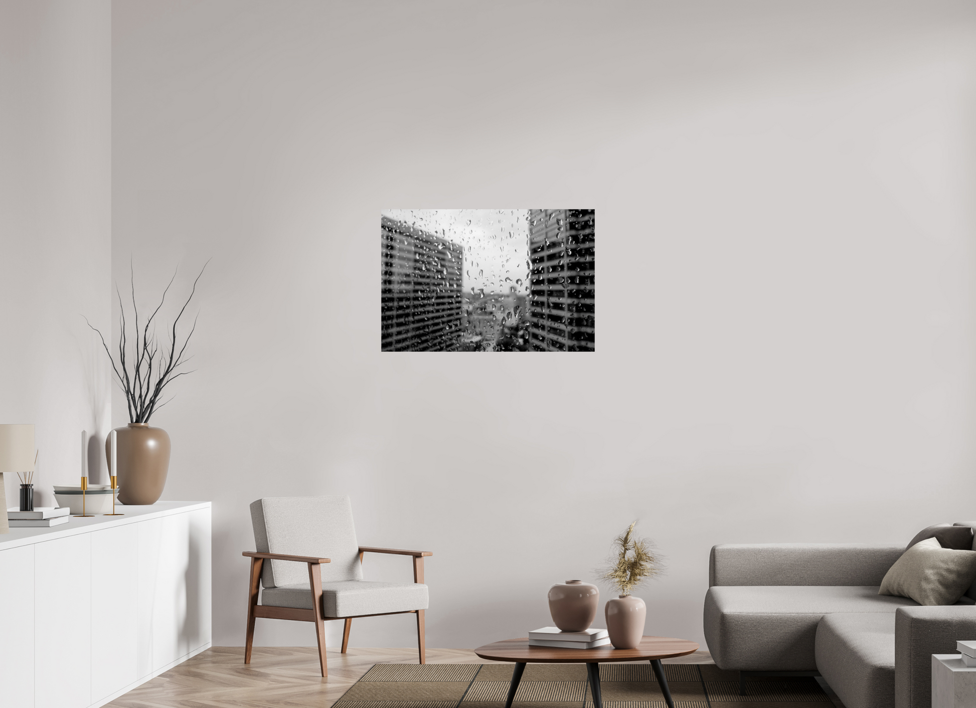 36 x 24″, -Photo Print on Fuji Crystal DP II Rain on the 40th Floor – Seattle Black and White Fine Art Photography
