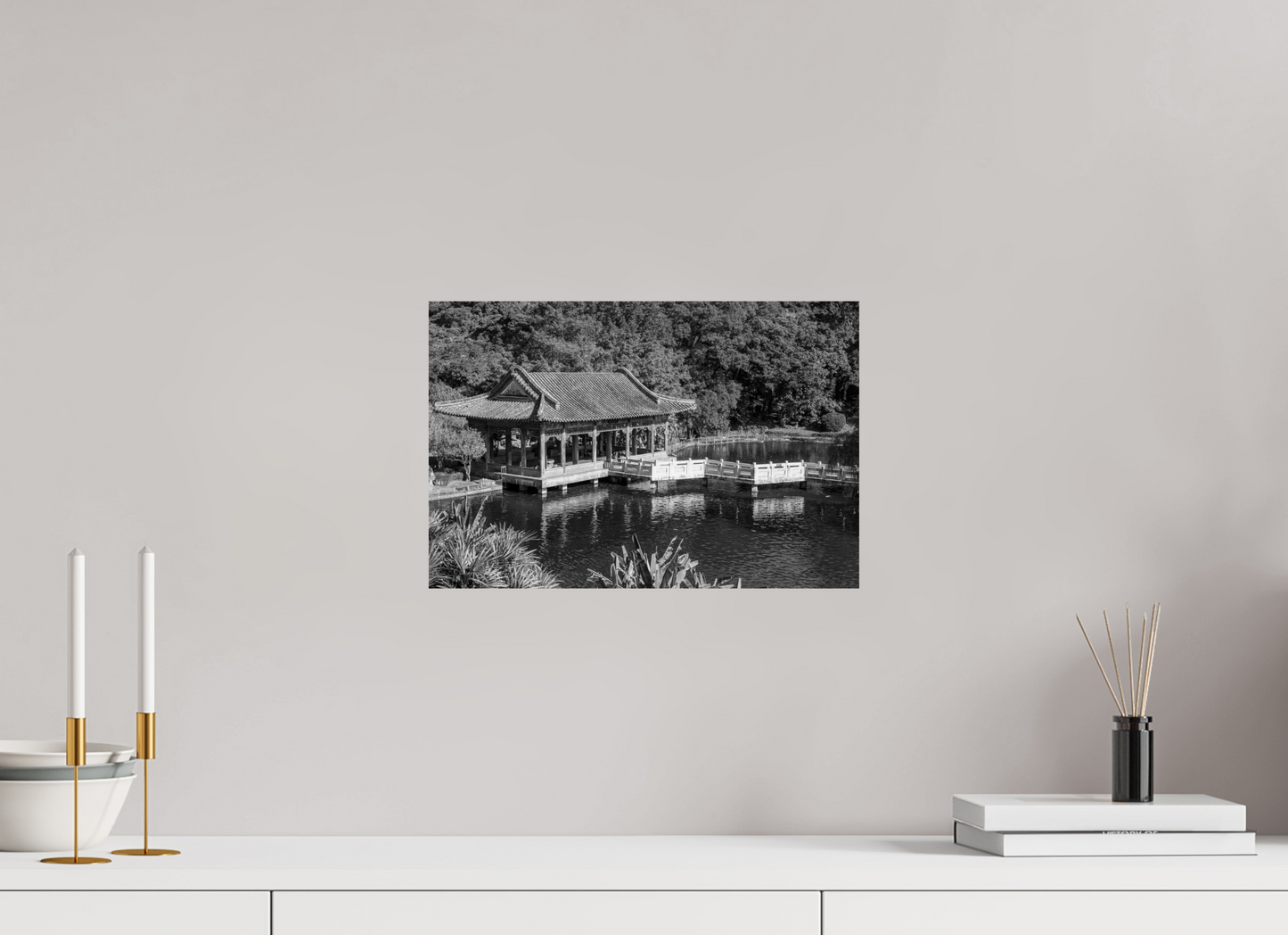 15 x 10″, -Metallic Photo Print on Fuji Crystal Pearl Zhishan Garden Black and White Fine Art Photograph Taipei Taiwan