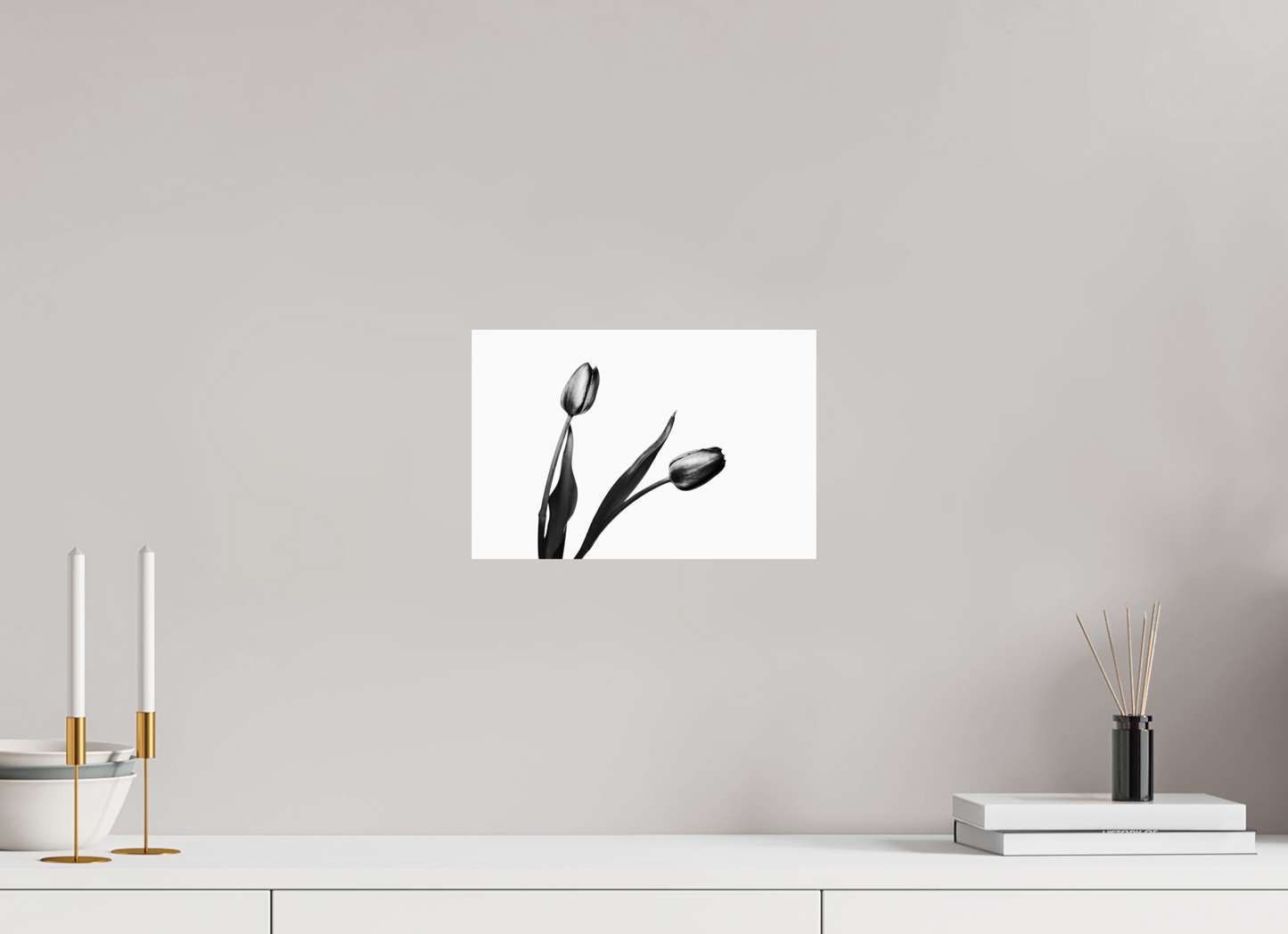 12 x 8″, -Photo Print on Fujiflex High Gloss Pair of Tulips Black and White Fine Art Photograph
