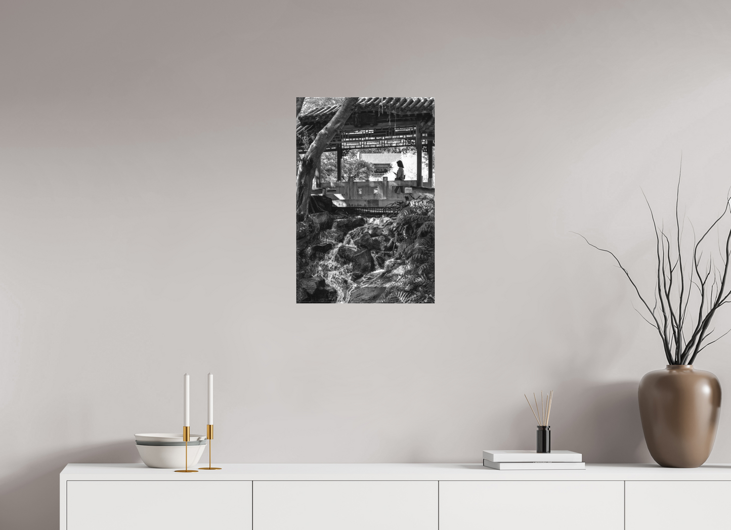 16 x 24″, -Matte Canvas on Stretcher Frame Afternoon in  Zhishan Gardens National Palace Museum Fine Art Black and White Photograph Taipei Taiwan