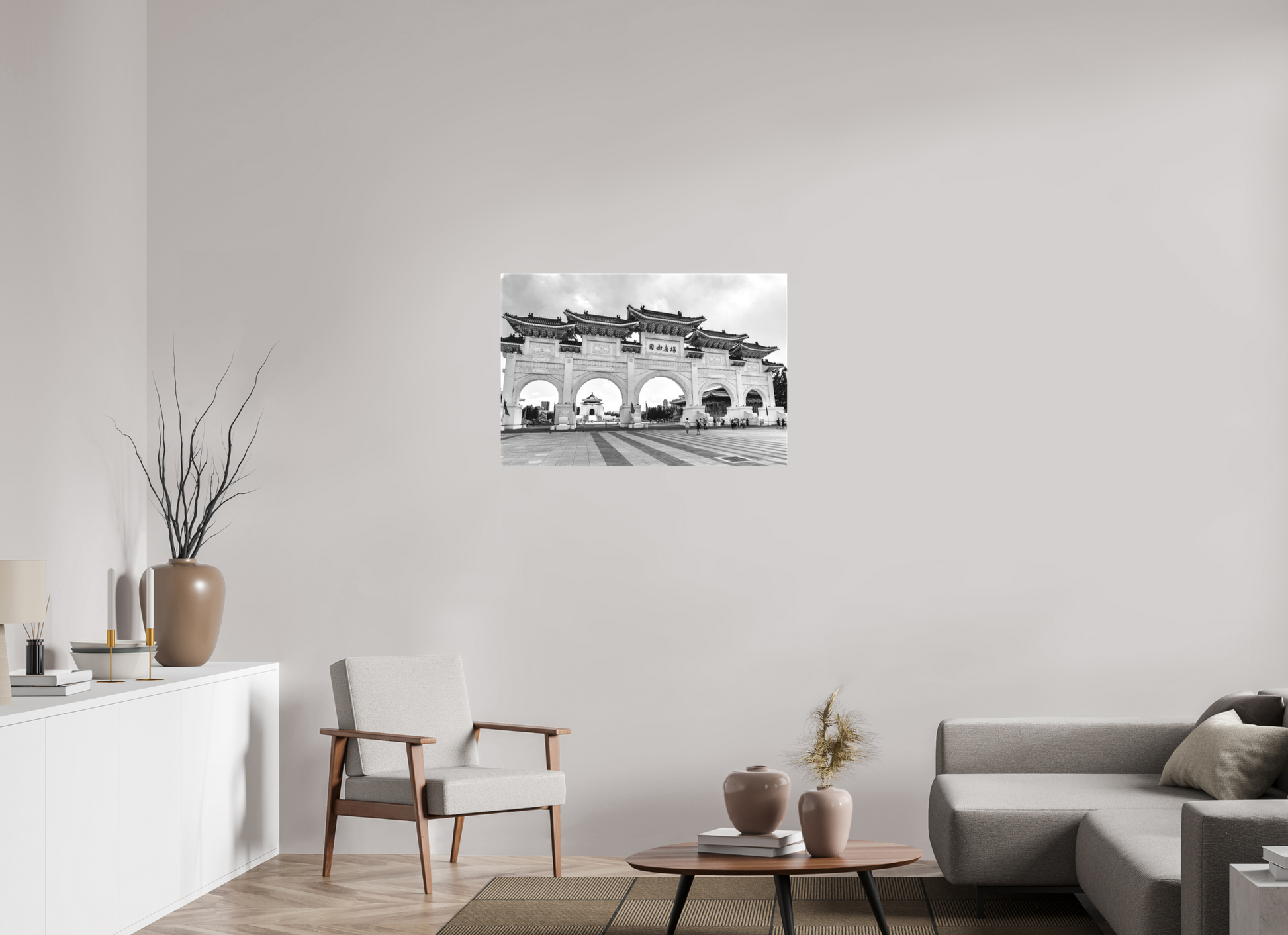 36 x 24″, -Textile Print on Stretcher Frame Liberty Square Archway Black and White Fine Art Photograph Taipei Taiwan