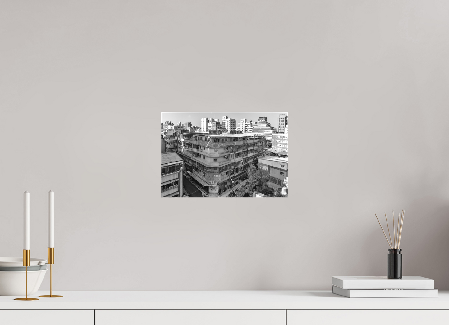 12 x 8″, -Matte Canvas on Stretcher Frame Neighborhood Black and White Fine Art Photograph Taipei Taiwan