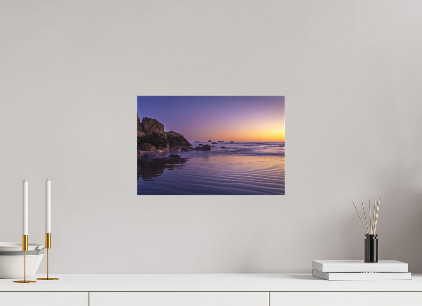 15 x 10″, -Textile Print on Stretcher Frame Oregon Coast Sunset