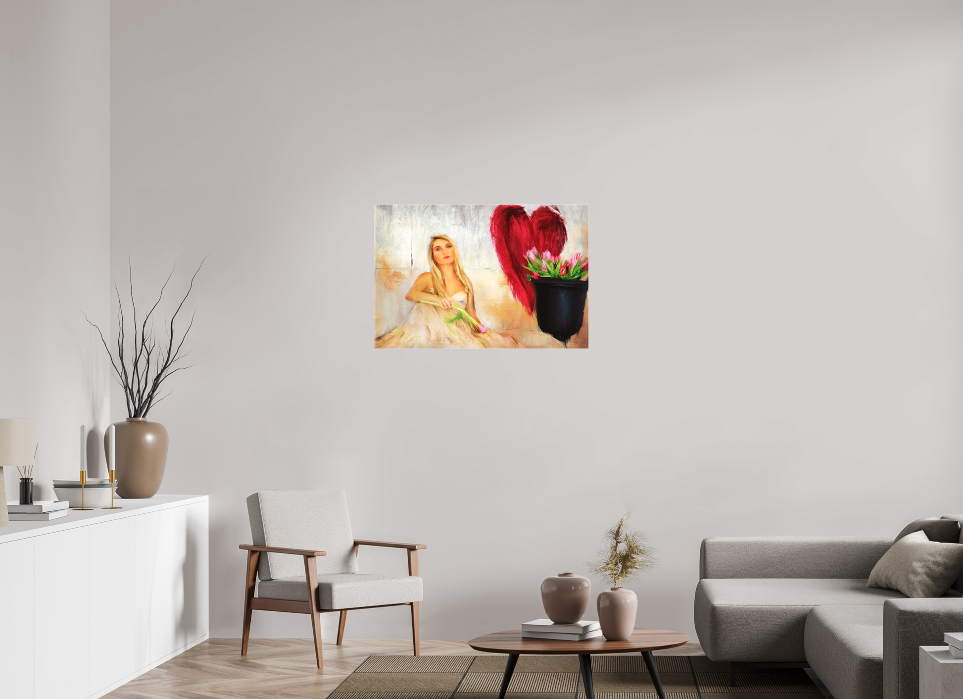 36 x 24″, -Textile Print on Stretcher Frame Another Fall From Grace – A Symbolic Exploration of Beauty, Loss, and Rebirth