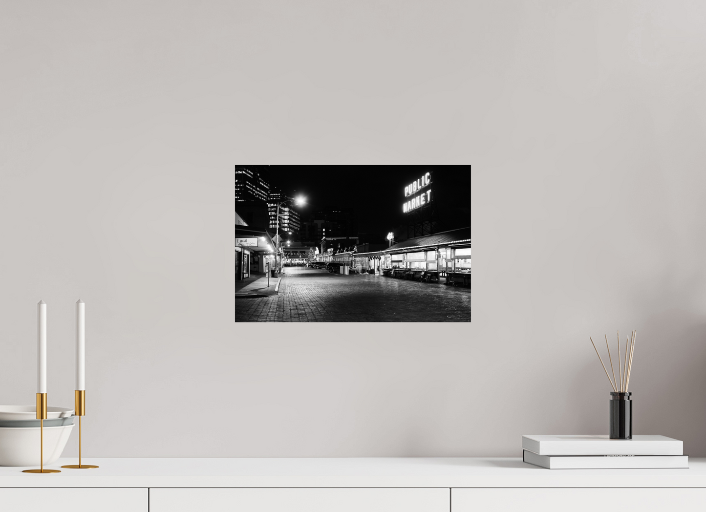 15 x 10″, -Giclée Fine Art Print Seattle Market by Night