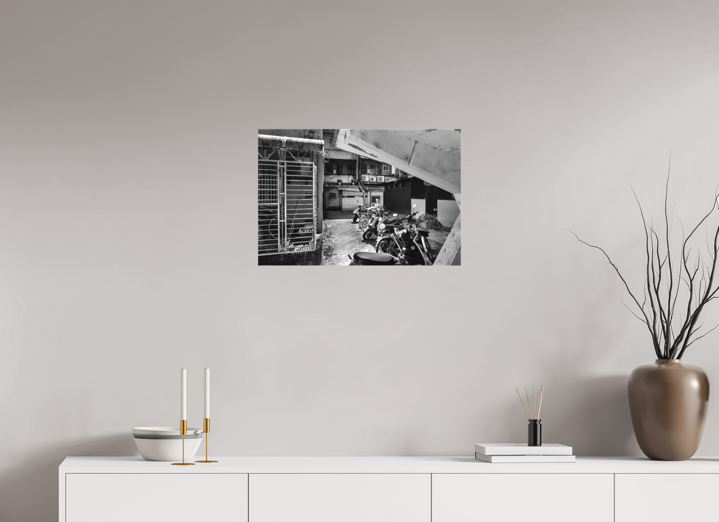 24 x 16″, -Matte Canvas on Stretcher Frame Yilan Neighborhood Black and White Fine Art Photograph Yilan Taiwan