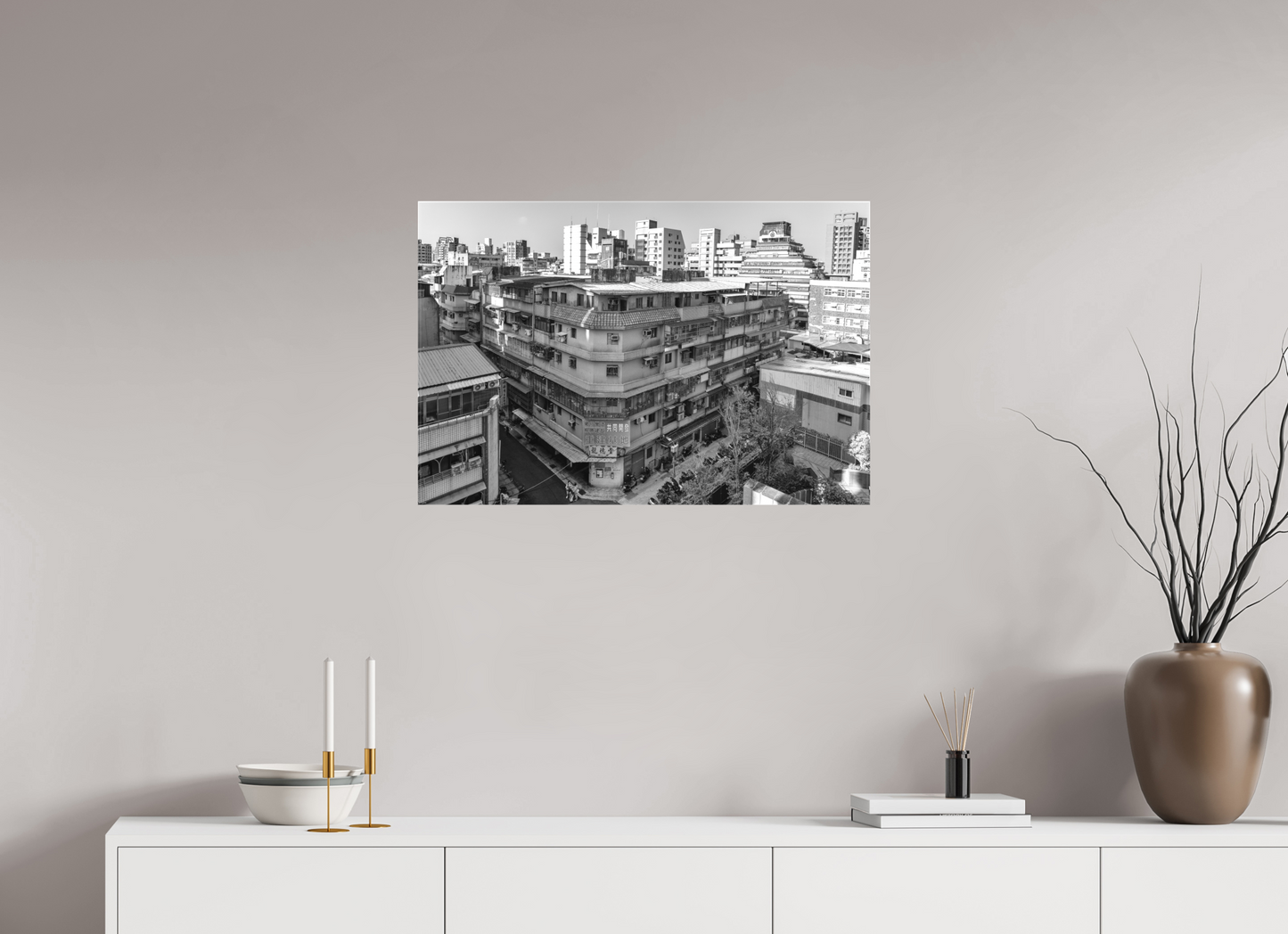 30 x 20″, -Matte Canvas on Stretcher Frame Neighborhood Black and White Fine Art Photograph Taipei Taiwan